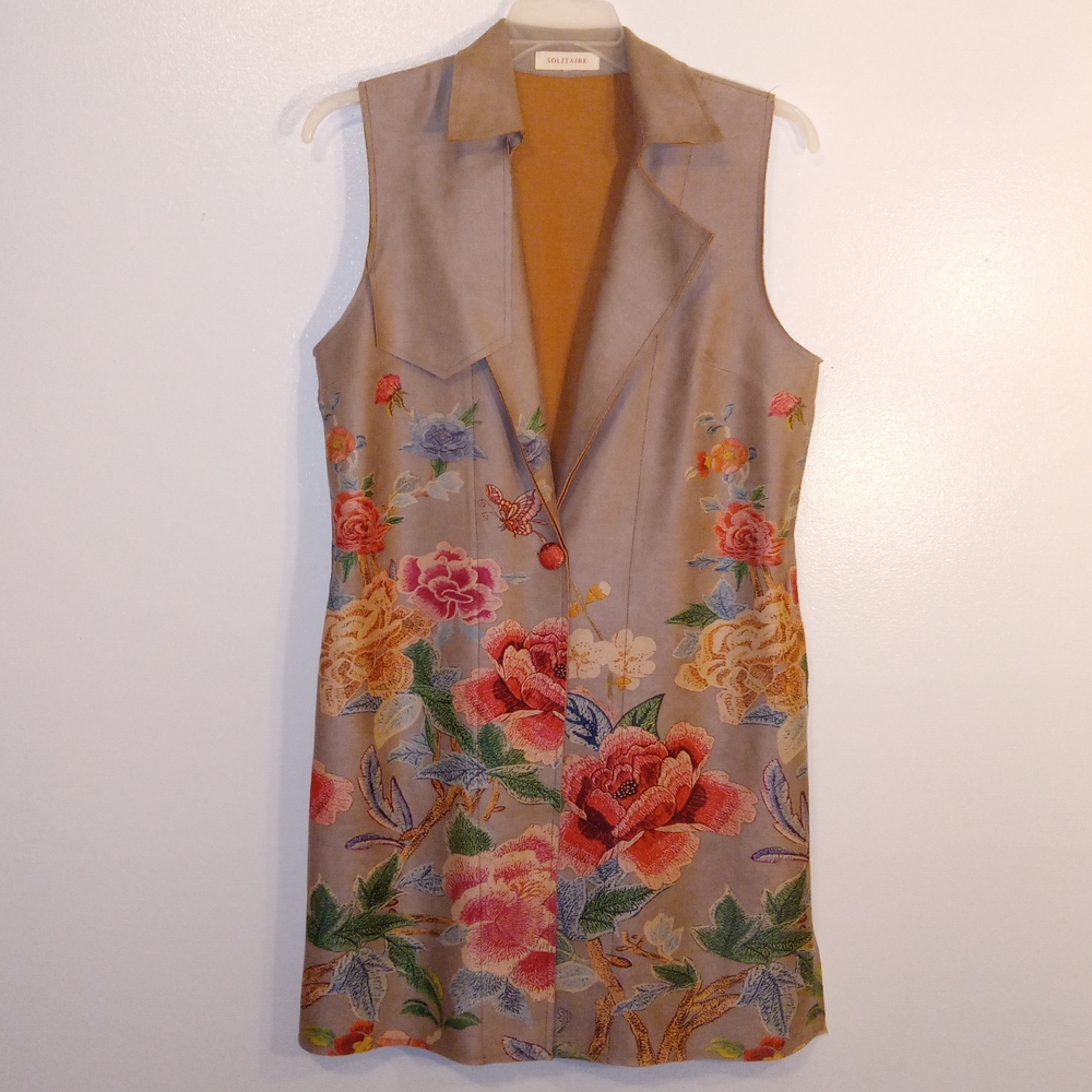 Solitaire Multicolor Floral Faux Suede Vest
